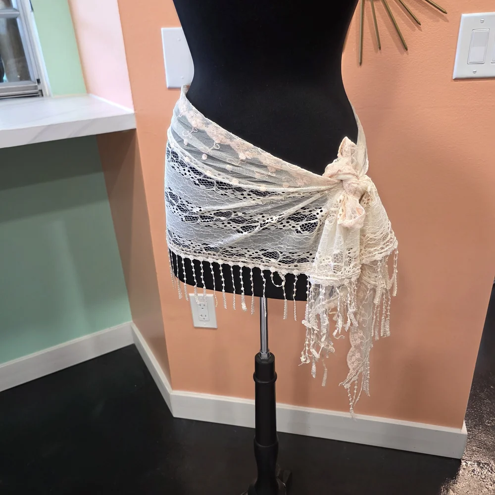 Boho Chic Scarf Festival Fringe Wrap Pier 1 Cream Bohemian Hippie Vacation